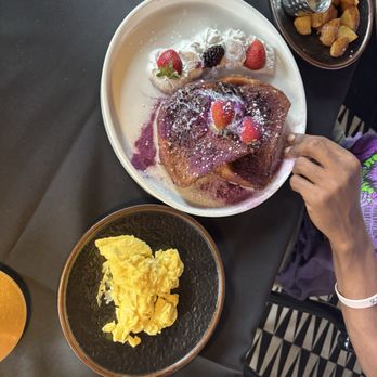 Ika Peruvian Nikkei - Ube tres leches French toast, eggs and potatoes - Japanese Near Me - Raleigh, North Carolina