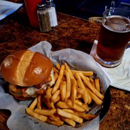 Earles Supreme Burger, Own Cut French Fries, and Yuengling Draught. Earles Supreme Burger, Own Cut French Fries, and Yuengling Draught.