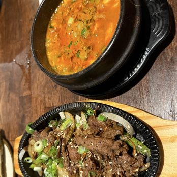Tofu Town - Beef Bulgogi and Beef Tofu Stew combo - Korean Near Me - Pearland, Texas Tofu Town - Beef Bulgogi and Beef Tofu Stew combo - Korean Near Me - Pearland, Texas