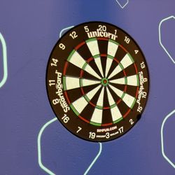 The Bunker - Close up of the dart board. The face is projected and can be changed.