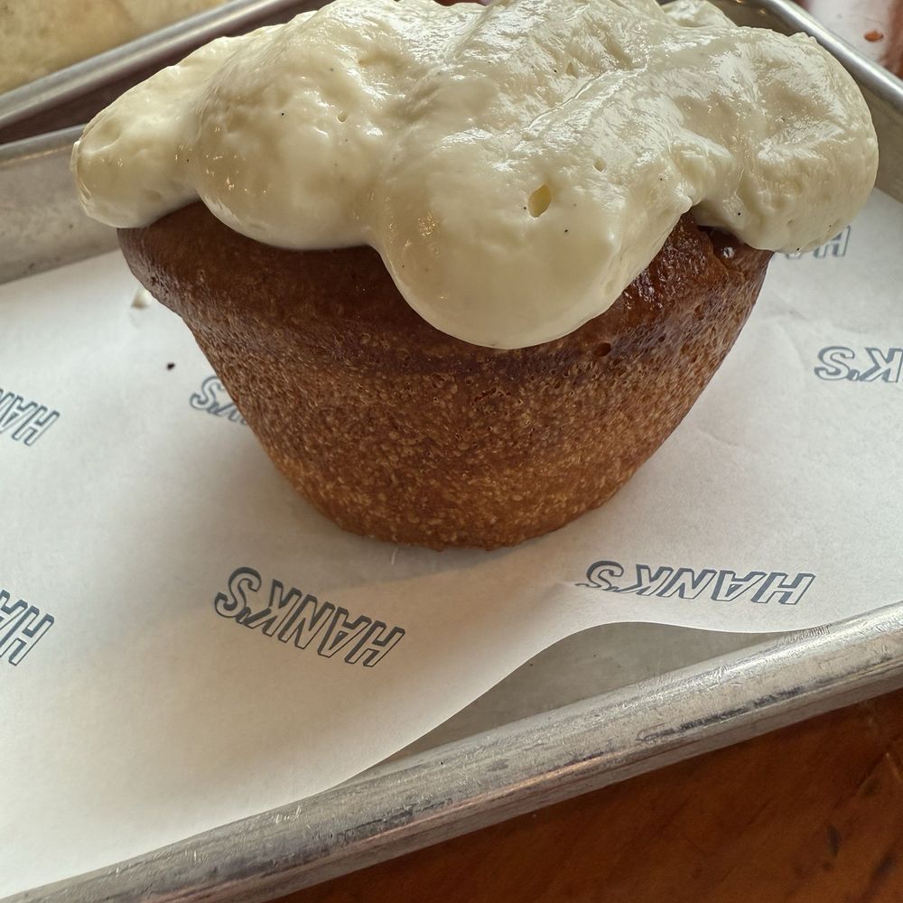 Hank's - Cinnamon roll with a whipped cream cheese frosting - American Near Me - Scarborough, Maine Hank's - Cinnamon roll with a whipped cream cheese frosting - American Near Me - Scarborough, Maine