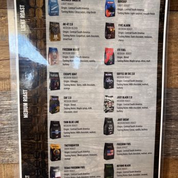 Black Rifle Coffee Company - Menu of their Whole Beans & Ground Coffee Bags. Available as of 02/25/24. - Coffee & Tea Near Me - Plano, Texas