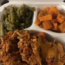 Apple Dumpling Express - Spaghetti with green beans and yams.