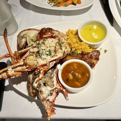 Morgan's Mango - Lobster with saffron rice, beans and fried plantains