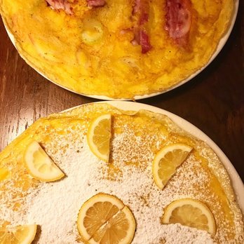 The Pancake Bakery - Lemon and sugar pancake and bacon and onion pancake. - Pancakes Near Me - Amsterdam, New Hampshire The Pancake Bakery - Lemon and sugar pancake and bacon and onion pancake. - Pancakes Near Me - Amsterdam, New Hampshire