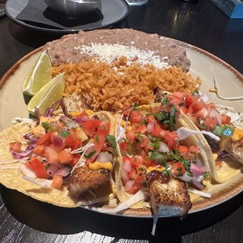 La Popular Austin - Grilled Mahi Mahi taco plate with rice and beans - Mexican Near Me - Austin, Texas