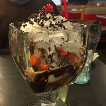 Friendly's - The one and only Reese's Pieces Sundae- five scoops of get in my belly fun - Ice Cream & Frozen Yogurt Near Me - Medford, New York Friendly's - The one and only Reese's Pieces Sundae- five scoops of get in my belly fun - Ice Cream & Frozen Yogurt Near Me - Medford, New York