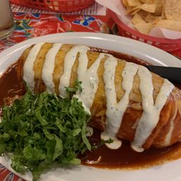 Cafe corazon wet burrito with carnitas and refried pintos, so good!