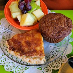 Village Cafe - The quiche: comes with fresh fruit and a muffin