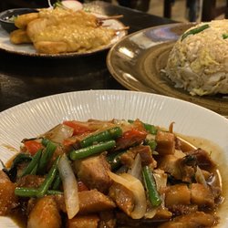 Kin Khao Thai Restaurant - (Top - Bottom) Chicken Satay / Fried Rice / Crispy Pork Belly