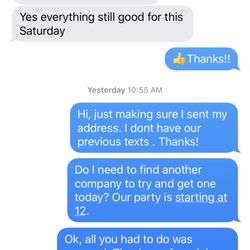 Brinkitos Bounce Houses Rental - Text message exchange