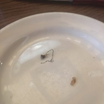 Saltgrass Steak House - Metal wire from scouring pad embedded into the fried mushroom. - Steakhouses Near Me - Plano, Texas
