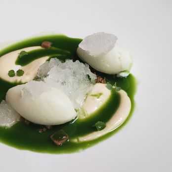 Oria - Dessert #1: lemon sorbet with basil sauce - Mediterranean Near Me - Barcelona, B Oria - Dessert #1: lemon sorbet with basil sauce - Mediterranean Near Me - Barcelona, B