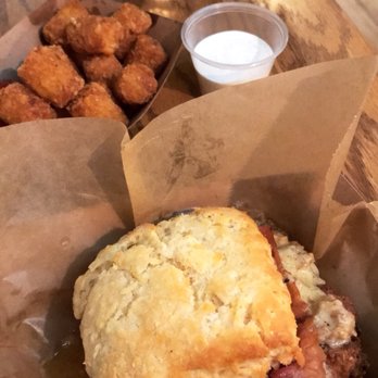 The Biscuit Bar - Enjoyed every second "The Hoss" which had sausage gravy, chicken, bacon and honey butter!   It was juicy and flavorful. - Breakfast & Brunch Near Me - Plano, Texas