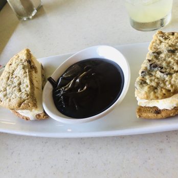 Anthony's Fish Grotto - Chocolate Chip Ice Cream Cookie Sandwich with hot fudge dipping sauce - Seafood Near Me - La Mesa, California Anthony's Fish Grotto - Chocolate Chip Ice Cream Cookie Sandwich with hot fudge dipping sauce - Seafood Near Me - La Mesa, California
