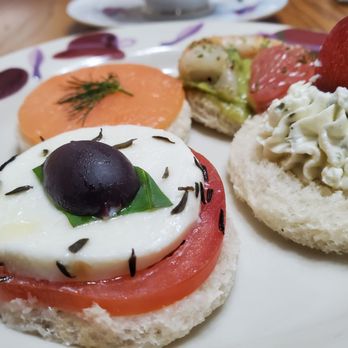 A&C Gourmet - Tea sandwiches - angle #4: salmon, shrimp with avocado & grapefruit, goat cheese with grape, caprese - Caterers Near Me A&C Gourmet - Tea sandwiches - angle #4: salmon, shrimp with avocado & grapefruit, goat cheese with grape, caprese - Caterers Near Me