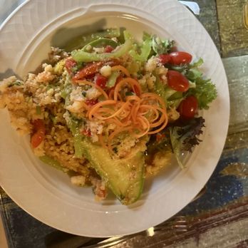 Restaurante Tablas - Lobster stuffed avocado on a bed of rice with side salad.. Absolutely FABULOUS!! - Seafood Near Me - Ponce, Puerto Rico