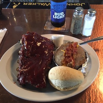 Hitching Post - Half Rack with loaded baker, and sourdough roll - Barbeque Near Me - Marshall, Minnesota
