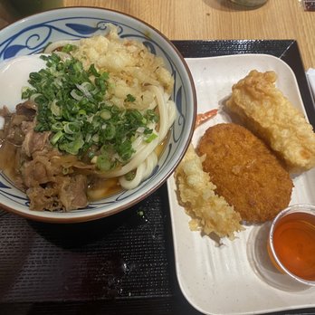 Marugame Udon - Nikutama udon and  Tamagoyaki , Shrimp, Potato Croquette tempura - Japanese Near Me - Arcadia, California