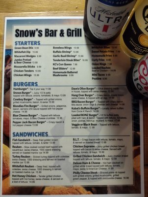 Menu photo 1 Snows Bar & Grill Cedarville, MI Menu photo 1 Snows Bar & Grill Cedarville, MI