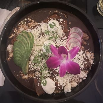 Spanglish NYC - chicken enchilada with mole sauce - Mexican Near Me - Bayside, New York