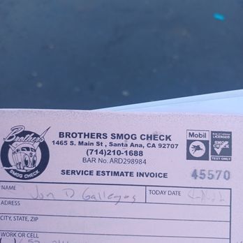 Brother's Smog - Copy of my receipt for a smog chk - Smog Check Stations Near Me - Santa Ana, California Brother's Smog - Copy of my receipt for a smog chk - Smog Check Stations Near Me - Santa Ana, California