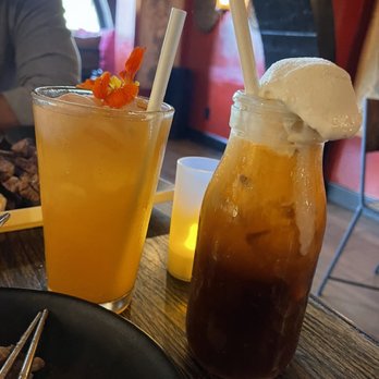 Thai District - Lychee White Sangria and Thai iced Tea float - Thai Near Me - Long Beach, California
