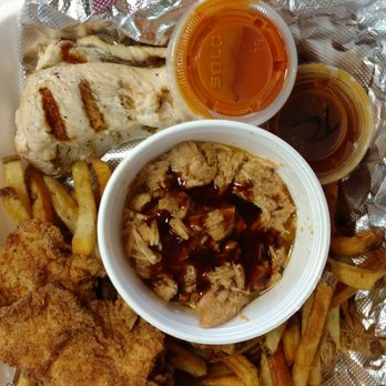 Joey'S Chicken Shack - Sampler - grilled chicken, chicken tenders, 8 ounces pulled pork, +$1.49 fresh cut fries ( Thai chili sauce and buffalo sauce on the side) - Chicken Shop Near Me - Lower Allen, Pennsylvania