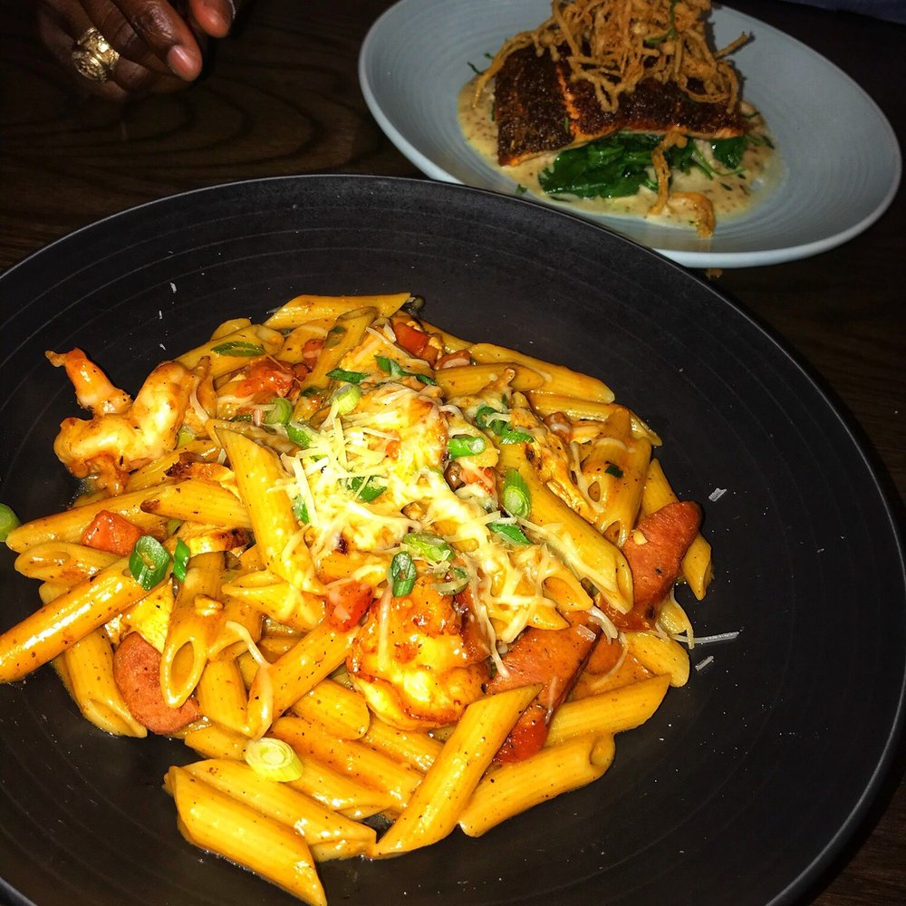 CIRCA at Navy Yard - Jambalaya Pasta and Salmon - American Near Me - Washington, DC, District of Columbia CIRCA at Navy Yard - Jambalaya Pasta and Salmon - American Near Me - Washington, DC, District of Columbia