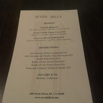 Seven Hills - Dessert menu - Italian Near Me - San Francisco, California Seven Hills - Dessert menu - Italian Near Me - San Francisco, California