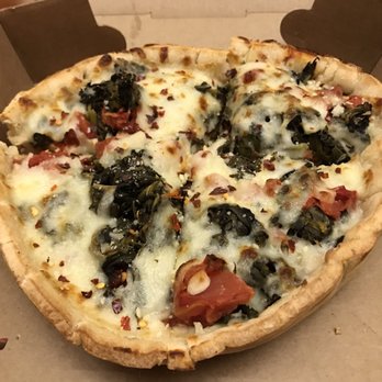 Reggio's Pizza Express - Tomato and spinach deep dish pizza - Hot Dogs Near Me - Chicago, Illinois Reggio's Pizza Express - Tomato and spinach deep dish pizza - Hot Dogs Near Me - Chicago, Illinois