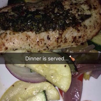 Waterside - Pan Roasted Chicken Breast with Chimichurri Sauce, Mashed Potatoes and Seasonal Vegetables. Delicious! - New American Near Me - Oxnard, California