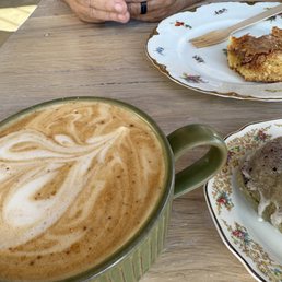 Snickerdoodle latte with a blueberry donut. The food is really good.  It's a very nice, clean place with plenty of seating.