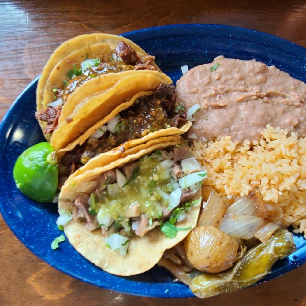 Mi Pueblo Express - Taco dinner consisting of rice, beans, 3 tacos (tripa, lengua, buche) - Mexican Near Me - Detroit, Michigan Mi Pueblo Express - Taco dinner consisting of rice, beans, 3 tacos (tripa, lengua, buche) - Mexican Near Me - Detroit, Michigan