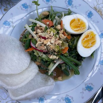 Oma's Hideaway - Gado Gado salad - with shrimp crisps and egg - Asian Fusion Near Me - Portland, Oregon Oma's Hideaway - Gado Gado salad - with shrimp crisps and egg - Asian Fusion Near Me - Portland, Oregon
