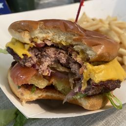 Perfectly cooked BBQ Bacon Cheeseburger