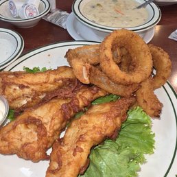 Fish and chips with onion rings because didn't feel like fries! Fish and chips with onion rings because didn't feel like fries!
