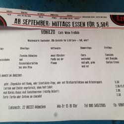 Von und Zu - Speisekarte mit den Tagesgerichten sowie dem Motto der jeweiligen Tage (oben)