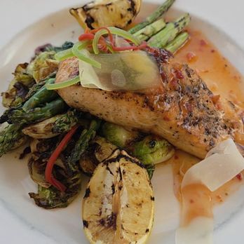 Piñon Grill - Salmon, asparagus, and roasted brussel sprouts - New American Near Me - Scottsdale, Arizona