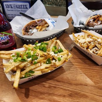 Nick The Greek - Beef/lamb gyro combo upgrade to Greek fries. One set without any onions. Next time I'll scratch onions. I need fresh cut onions. - Mediterranean Near Me - Fair Oaks, California Nick The Greek - Beef/lamb gyro combo upgrade to Greek fries. One set without any onions. Next time I'll scratch onions. I need fresh cut onions. - Mediterranean Near Me - Fair Oaks, California