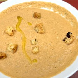 Chez Franz - Gazpacho - tomatoes, cucumbers, garlic and olive oil (no cream though it's very light due to cucumbers) - refreshing delicious