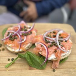 Juno's - Bagel and lox on an everything bagel