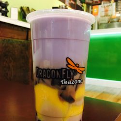 Dragonfly Tea Zone - Taro Milk Tea with Grass Jellies, Custard Pudding, and Boba