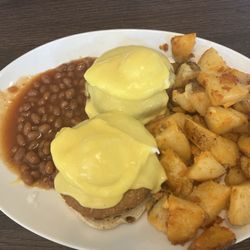The White Apron - Crab Benedict potatoes and beans