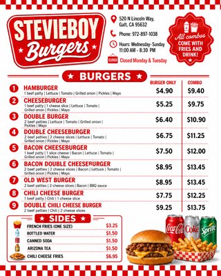 Menu photo 1 Stevieboy Burgers Galt, CA Menu photo 1 Stevieboy Burgers Galt, CA