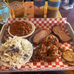 Combo meat with cole slaw and beans. Combo meat with cole slaw and beans.