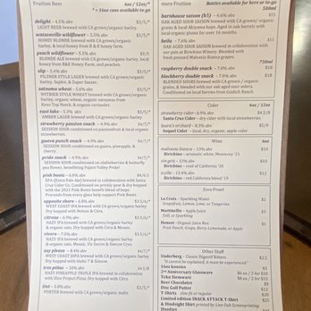 Fruition Brewing - Drink menu June 2022 - Brewpubs Near Me - Watsonville, California