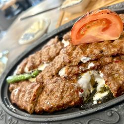 Turkish Kebab House - Dinner special entree of ground lamb with peppers and spices made into kabobs-sooooo delish