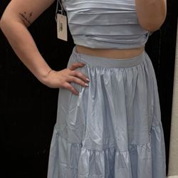 Pink Bulldog Boutique - Baby Blue Crop and Maxi skirt set