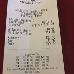 Holy prices Batman... beer and cup lobster stew 26 bucks and 5 buck tip... expensive cup